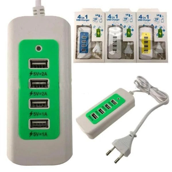 Мережева зарядка зі шнуром для 4 USB
