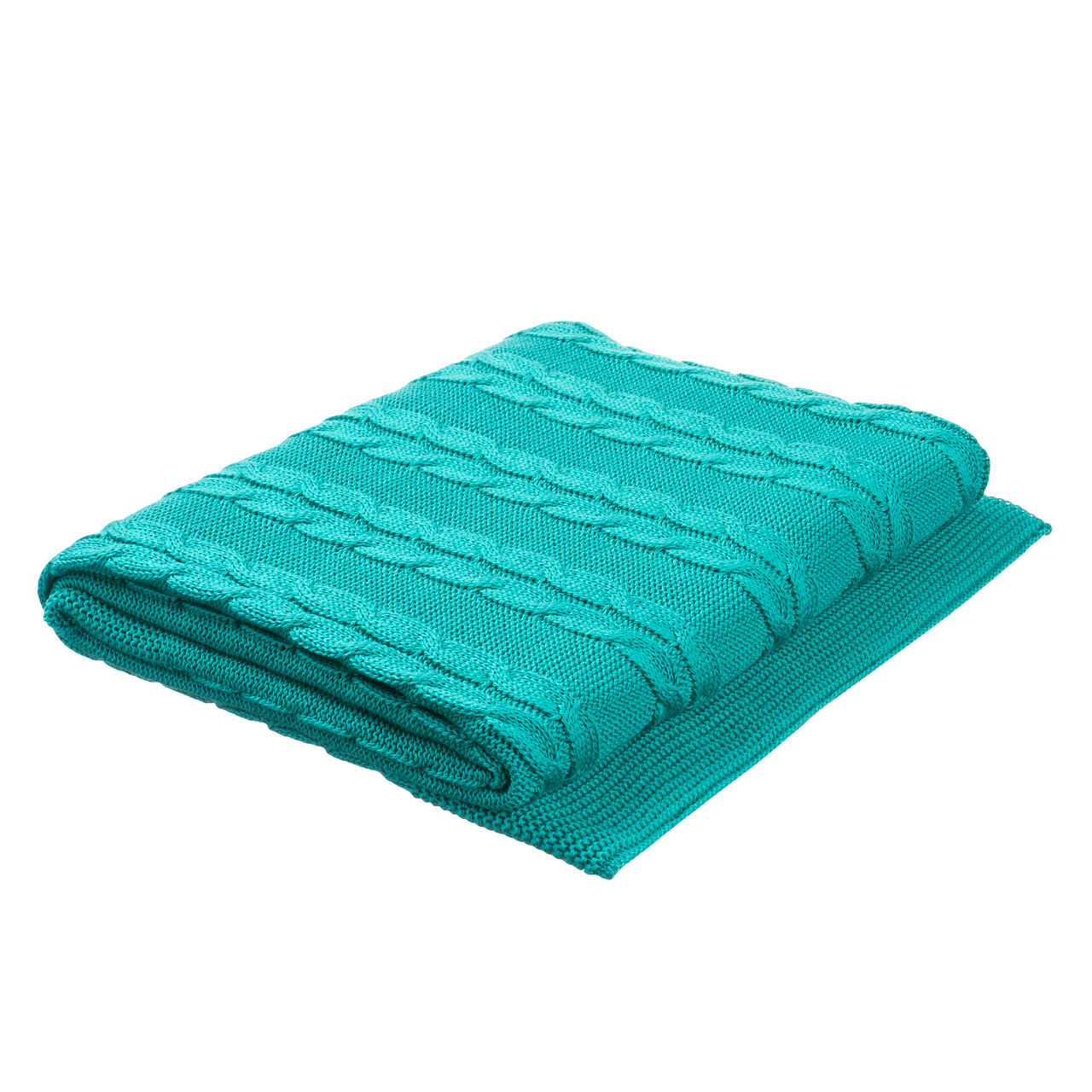 Плед в'язаний Ohaina коси 180x160 cotton Turquoise
