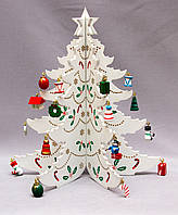 Новогодняя декорация на стол елка, 22 см, белый, дерево (060887)