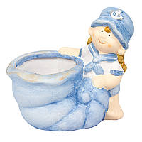 Садова фігурка кашпо дівчинка, 13х13,5х9 см, блакитний, кераміка (820238-1)