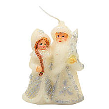 Декоративна новорічна свічка Дід Мороз і Снігуронька, 6,4х4,2х8,7 см, білий, віск (443871-1)