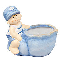 Садова фігурка кашпо хлопчик, 13х13,5х9 см, блакитний, кераміка (820238-2)