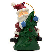 Елочная игрушка Санта на елке, 9 см, зеленый, полистоун, декоративная новогодняя фигурка (000180-4)
