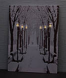 Картина з світловими ефектами зимовий парк із лавочками і вуличними ліхтарями, 6 LЕD ламп, 40х30 см (940171), фото 4