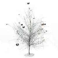 Дерево на підставці з кулями, 60 см, сріблястий, метал, пластик Новорічна декорація (770038-1)