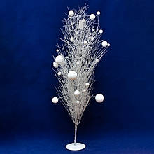 Дерево на підставці з кулями, 80 см, білий, метал, пластик Новорічна декорація (770069-5)