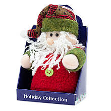 М'яка ялинкова іграшка Червоний Дід Мороз з червоною шапкою, 14 см, червоний, текстиль, новорічна фігурка (000029-5)