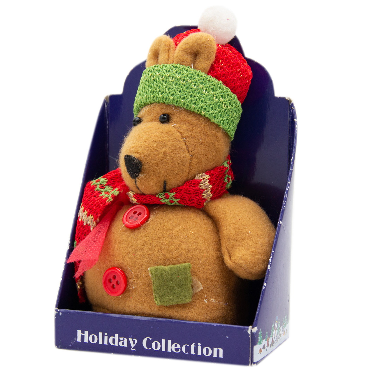 М'яка ялинкова іграшка Коричневий ведмідь у червоній шапці, 9 см, коричневий, текстиль, новорічна фігурка (000265-11), фото 1