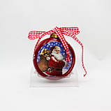 Ялинкова іграшка плоска куля на підвісці з малюнком Діда Мороза, 7,5 см, червоний, кераміка (000616-3), фото 2