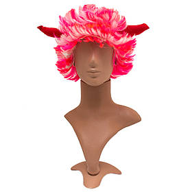 Рожева перука з ріжками, 48-50 см, синтетичне волокно, карнавальний головний убір для вечірок (460731)