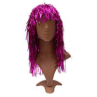Парик однотонный, розовый, 43-45 см, ПВХ карнавальный головной убор для вечеринок (462223)