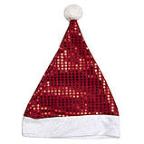 Новорічний ковпак червоний з блискітками, 58-60 см, поліестер, карнавальний головний убір для вечірок (461134), фото 2