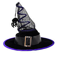 Колпак ведьмы с пауком, 54 см, полиэстер, черный карнавальный головной убор для вечеринок (462698)