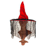 Колпак ведьмы с сеткой, 41,5х39 см, красный, пластик, полиэстер карнавальный головной убор для вечеринок