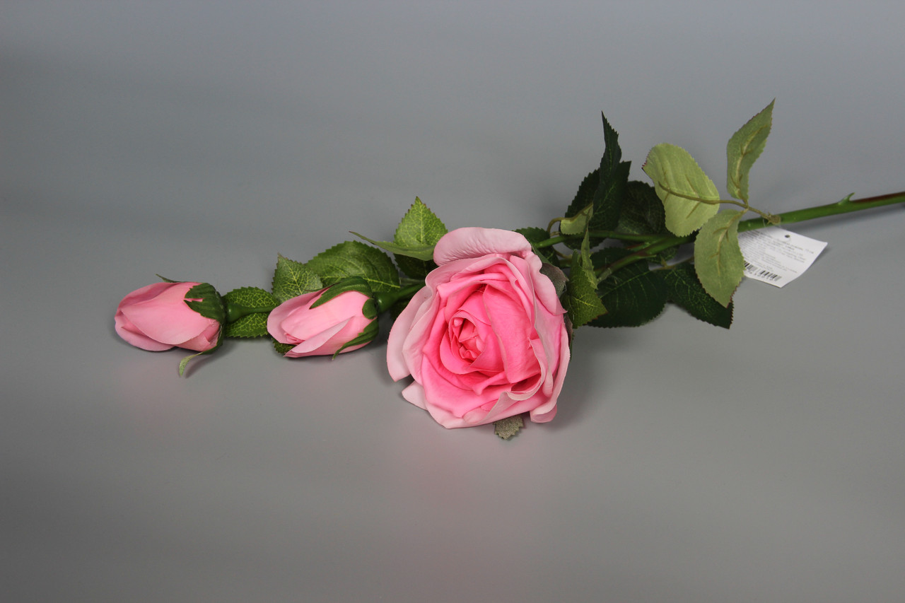 Троянда-гілка, 73 см, штучна квітка рожева, тканина, пластик (630010)