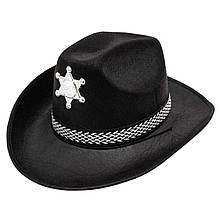 Фетровий капелюх шериф, 58-60 см, чорний, повсть, карнавальний головний убір для вечірок (460038)