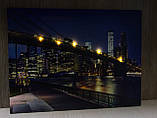 Картина з світловими ефектами нічне місто з мостом який світиться, 5 LЕD ламп, 30х40 см (940188), фото 4