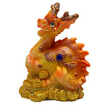 Декоративна новорічна фігурка Дракон, лапи не видно і хвіст підгорнутий, 6 см, золотистий, полістоун (441532-2)