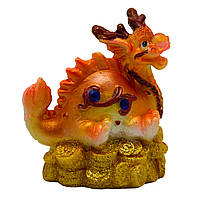 Декоративна новорічна фігурка Дракон, на чотирьох лапах і хвіст догори, 6 см, золотистий, полістоун (441532-5)