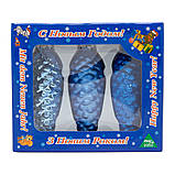 Набір ялинкових іграшок шишки, 3 шт, 10 см, синій, скло (390137-4), фото 2