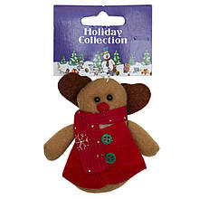 М'яка ялинкова іграшка Червоний олень, 9 см, червоний з коричневим, текстиль, новорічна фігурка (000388-2)