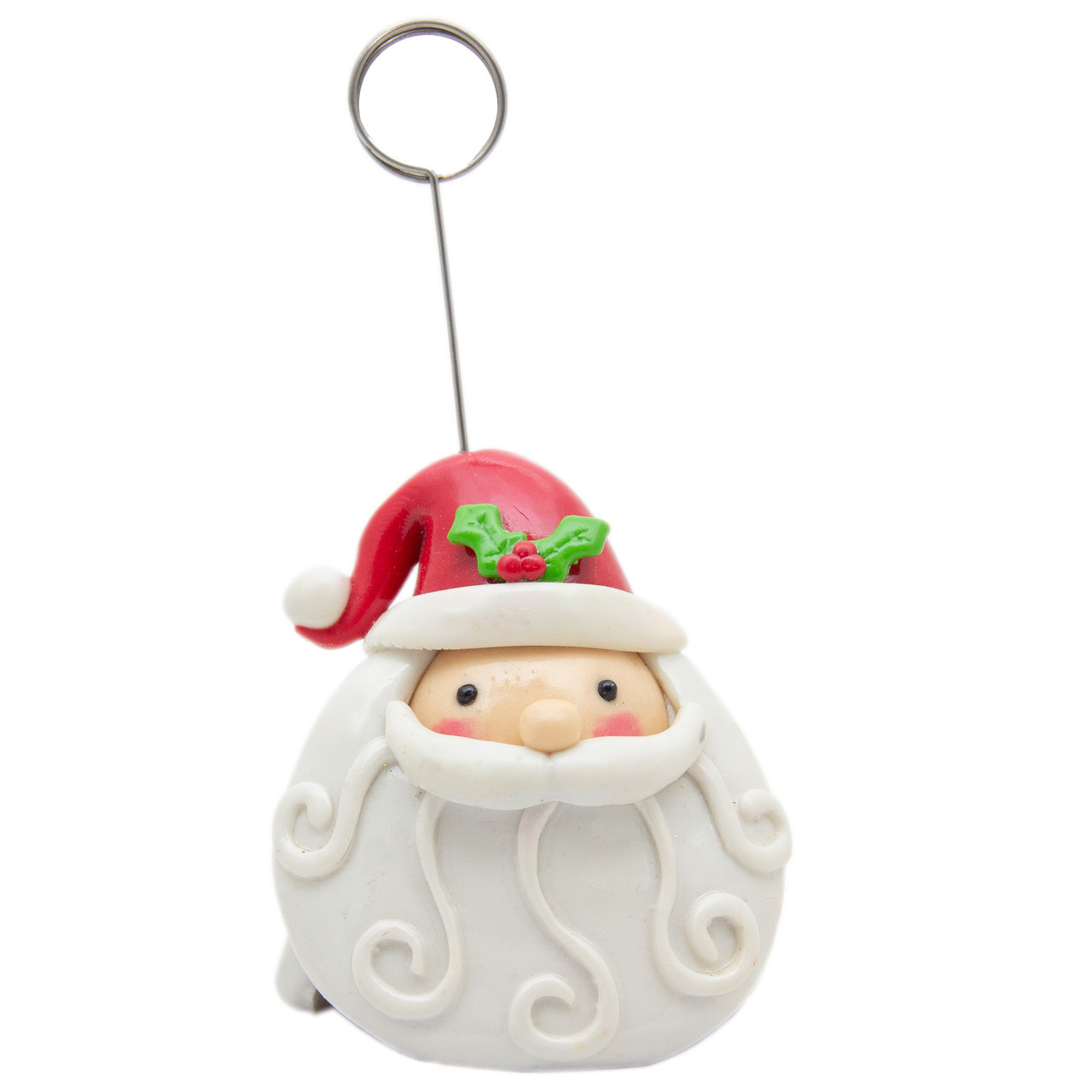 Декоративна новорічна фігурка тримач візиток, Дід Мороз з хвилястою бородою, 11,5 см, білий, полірезин (001347-4)