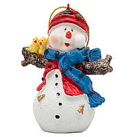 Новогодняя елочная игрушка - фигурка Снеговик с синим шарфом, 7 см, белый, полистоун (000333-7)