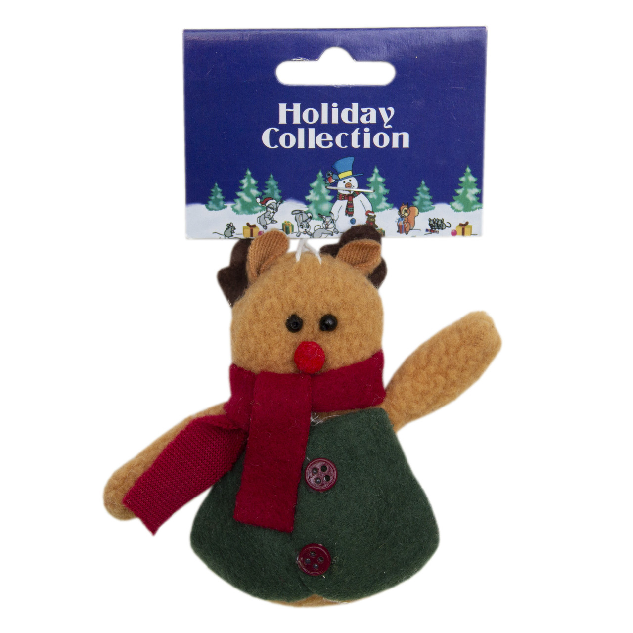 М'яка ялинкова іграшка Ведмідь з червоним шарфом, 9 см, коричневий із зеленим, текстиль, новорічна фігурка (000258-8), фото 1