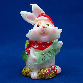 Декоративна новорічна свічка Кролик з червоним шарфом і хусткою, 7,6 см, білий з червоним, віск (440177-3)