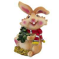 Декоративная новогодняя фигурка Кролик с шарфом и елкой, 12,5х7х6, бежевый, керамика (440252-1)