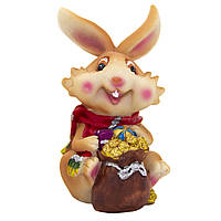 Декоративная новогодняя фигурка Кролик с шарфом и мешком монет, 12,5х7х6 см, бежевый, керамика (440252-2)