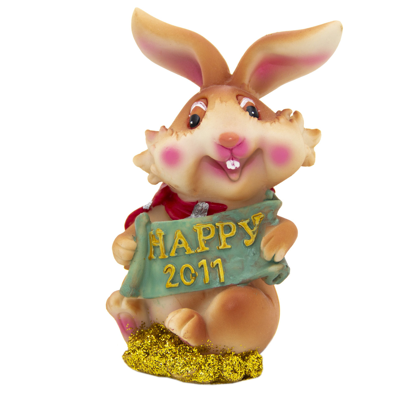 Декоративна новорічна фігурка Кролик з шарфом HAPPY 2011, 12,5х7х6 см, бежевий, кераміка (440252-4)