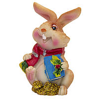 Декоративная новогодняя фигурка Кролик с шарфом и книгой, 3 см, бежевый, керамика (440238-2)
