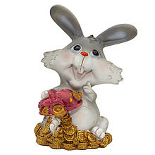 Декоративна новорічна фігурка Кролик скарбничка з машинкою, 14 см, сірий, кераміка (440405-1)