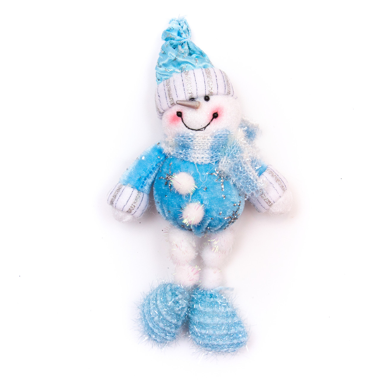 М'яка ялинкова іграшка на підвісці Сніговик, 15 см, блакитний, текстиль, новорічна фігурка (180028-2)