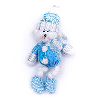 М'яка ялинкова іграшка на підвісці Ведмідь, 15 см, блакитний з білим, текстиль, новорічна фігурка (180028-3)