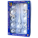 Набір ялинкових іграшок кулі з міні-верхівкою, 11 шт, D6 см, сріблястий, мікс, скло (390182-1), фото 2