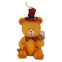 Декоративна новорічна свічка Ведмедик з лопаткою, 10,2 см, бежевий, віск (441068-1)