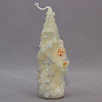 Декоративна новорічна свічка Ялинка та Дід Мороз, 11 см, білий зі сріблястим, віск (791187)