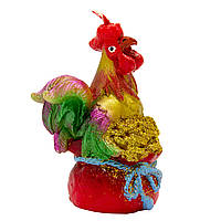 Декоративна новорічна свічка Півник, 7,2х4,7х9,6 см, червоний з золотистим, віск (792139-1)