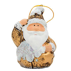 Новорічна ялинкова іграшка фігурка Дід Мороз, 8,5 см, золотистий, кераміка (022694-1)