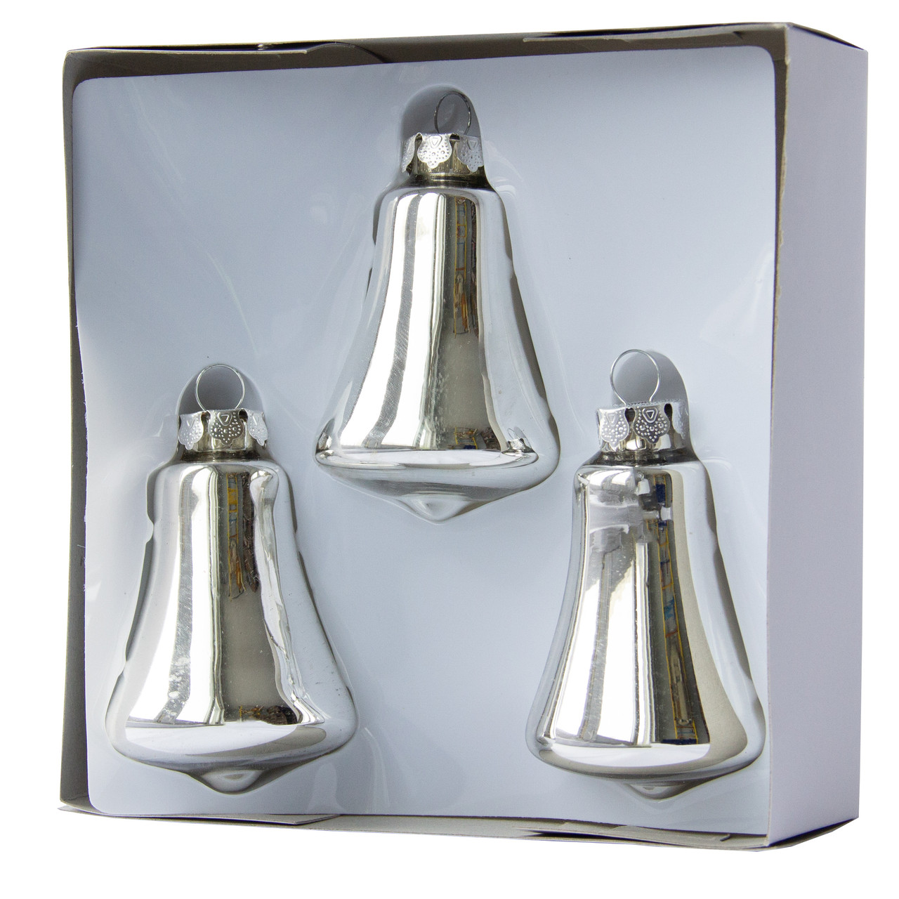 Набір ялинкових іграшок дзвіночки, 3 шт, 6 см, сріблястий, скло (390144-1), фото 1