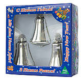 Набір ялинкових іграшок дзвіночки, 3 шт, 6 см, сріблястий, скло (390144-1), фото 2