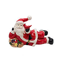 Декоративна новорічна фігурка Дід Мороз, що лежить, 30 см, червоний з білим, кераміка (440122)