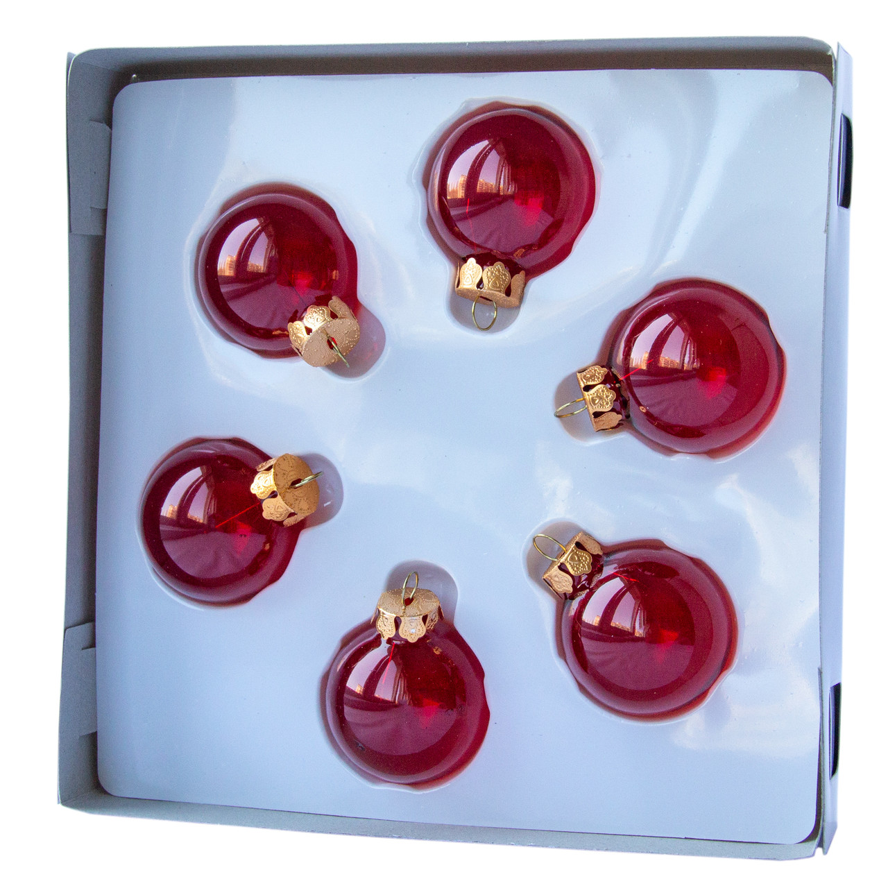 Набір ялинкових іграшок міні-кулі, 6 шт, D4 см, червоний, глянець, скло (390588-3), фото 1