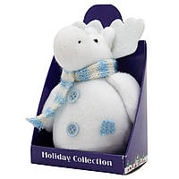Мягкая елочная игрушка Белый лось с голубым шарфом, 14 см, белый, текстиль , новогодняя фигурка (000029-19)