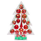 Набір ялинкових куль з верхівкою в коробці у формі ялинки, 18 шт, D5-6 см, червоний, пластик (030811-3), фото 2
