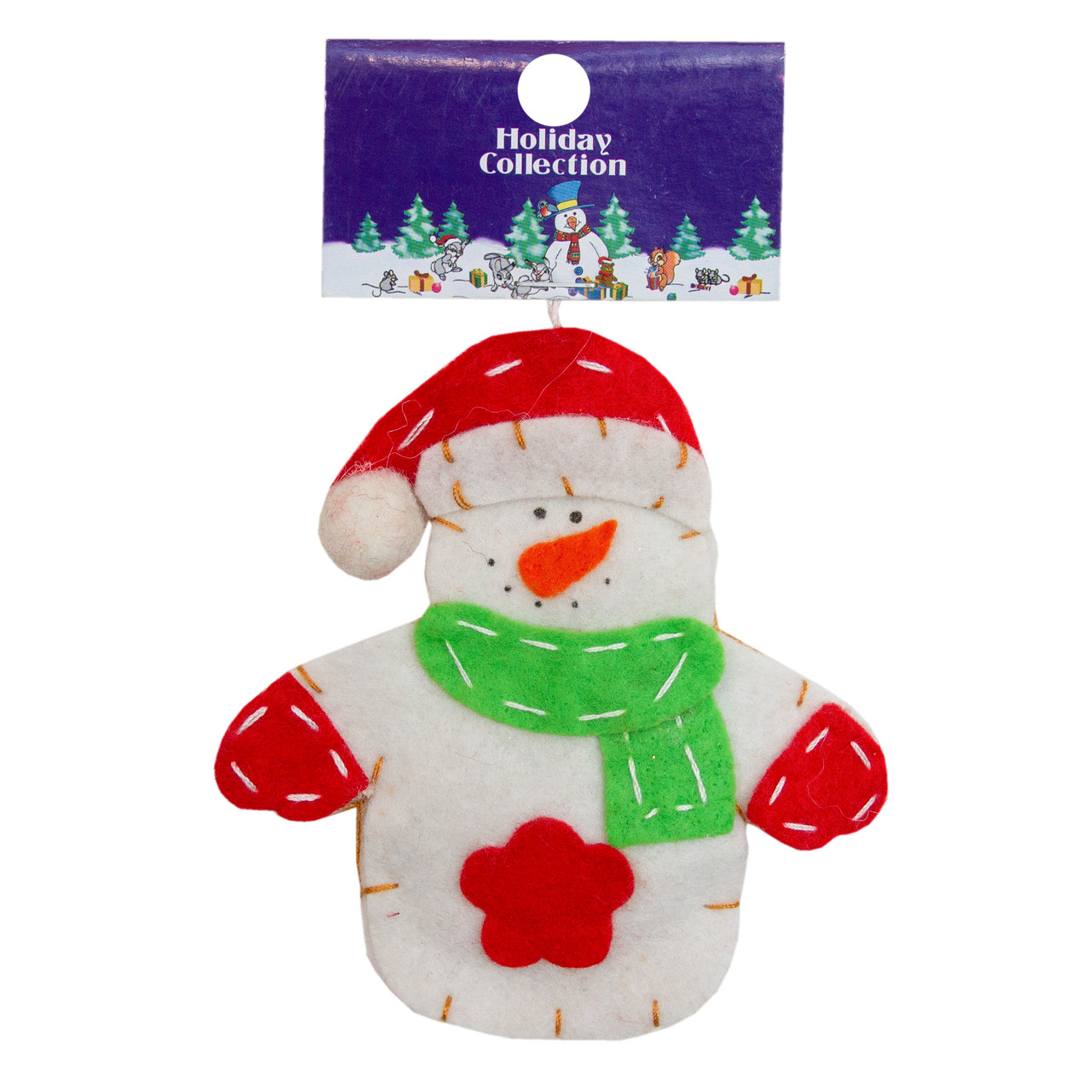 М'яка ялинкова іграшка Сніговик в червоному капелюсі з квіткою, 14 см, білий, текстиль, новорічна фігурка (000418-5), фото 1