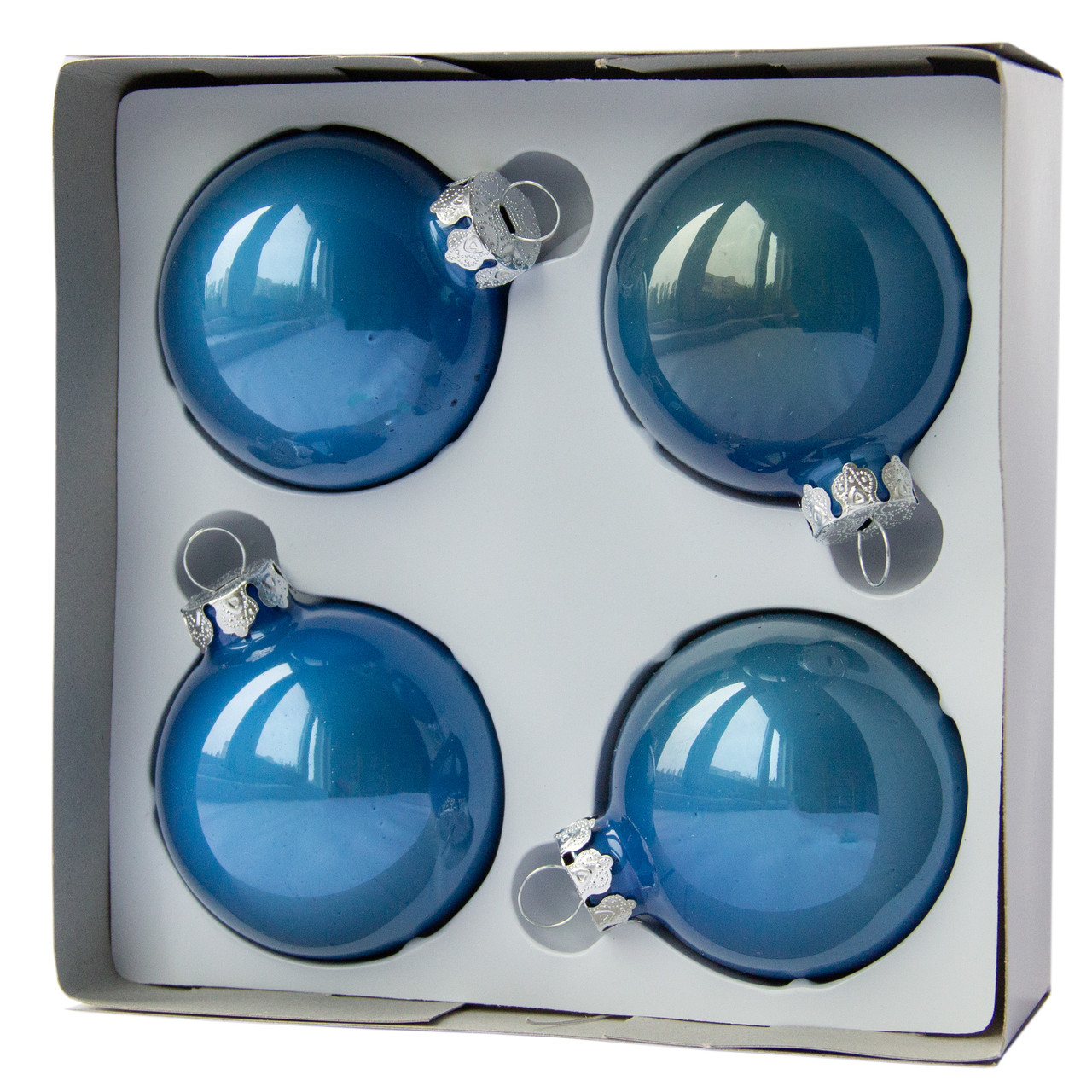 Набір ялинкових куль, 4 шт, D6 см, синій, глянець, скло (390687-4), фото 1