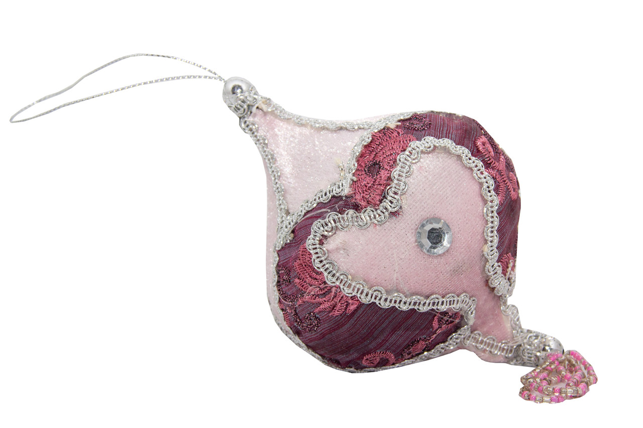 Ялинкова іграшка м'яка Дзига, 10 см, рожевий з бордовим з бісером (430239-3), фото 1